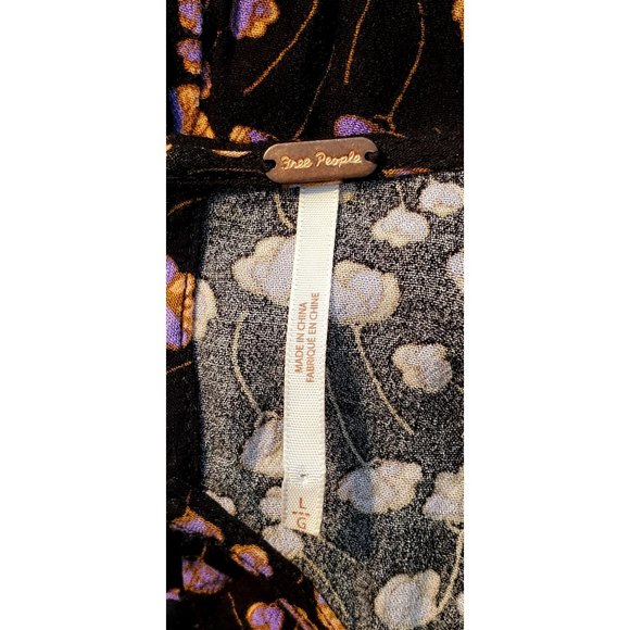 Free People "Pretty Baby" Mini Dress Black Floral V-Neck Cut-Out Back Elastic Wa - Picture 9 of 11